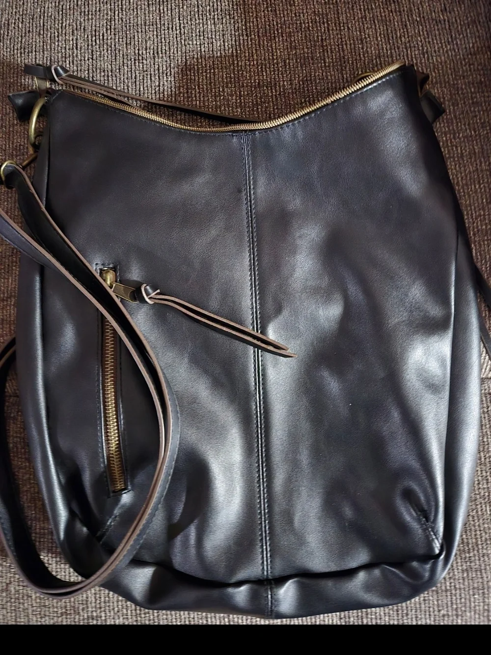 Black Leather Hobo Shoulder Bag